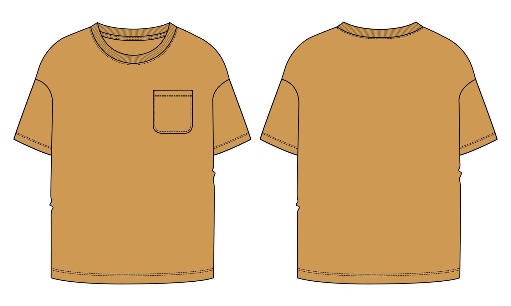 camiseta de manga corta ilustración vectorial plantilla de color amarillo vistas frontal y posterior vector