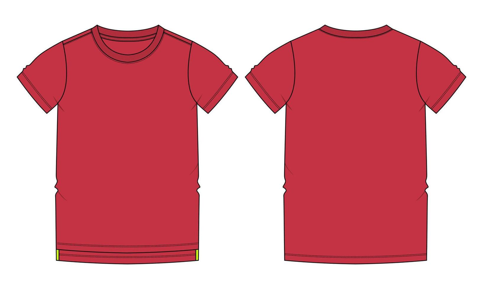 camiseta de manga corta ilustración vectorial plantilla de color rojo vistas frontal y posterior vector