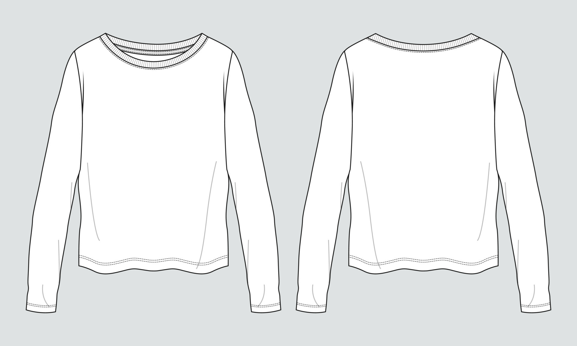 Long Sleeve T shirt Tops technical fashion flats sketch vector ...