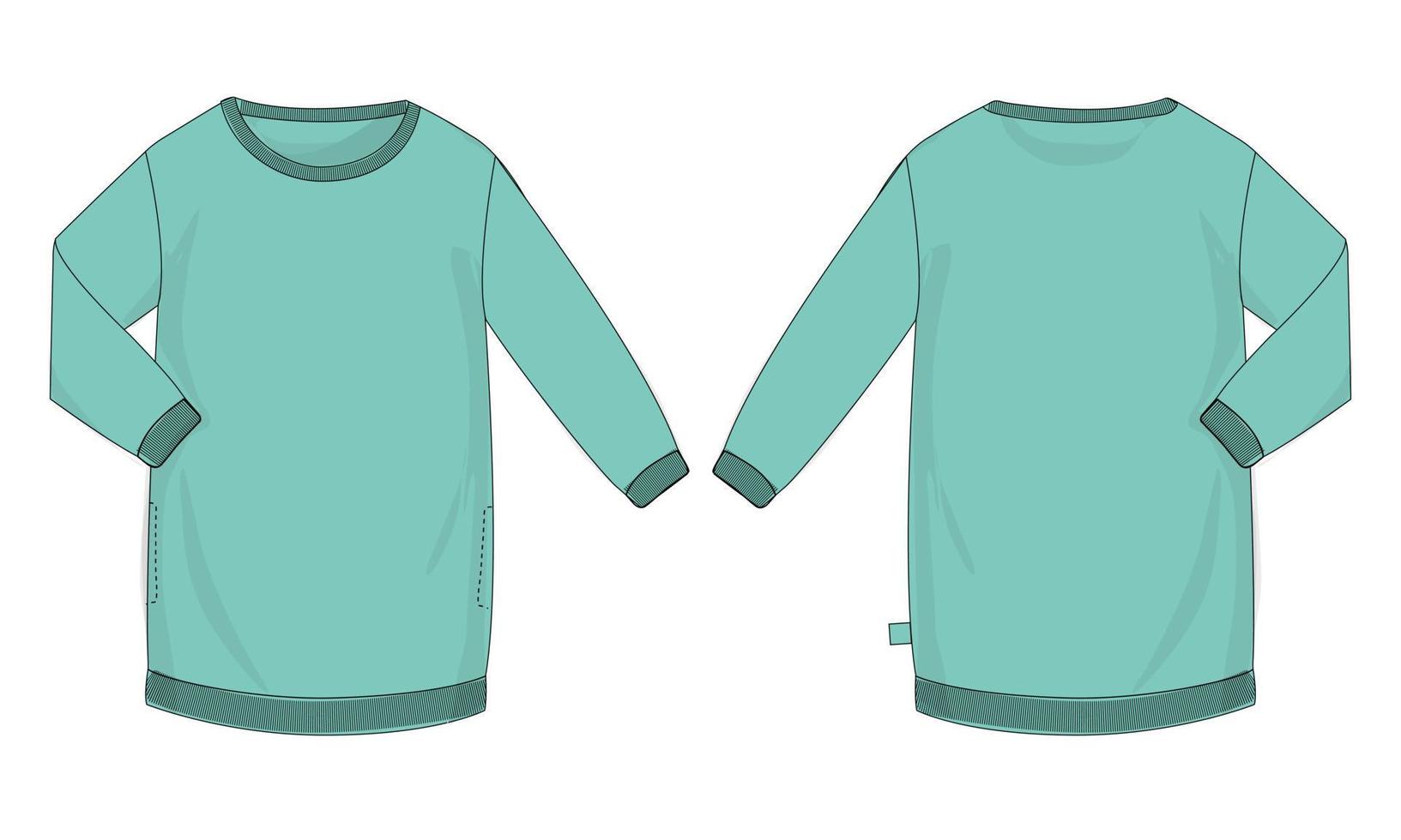 Long sleeve dress vector illustration Green color template for ladies.