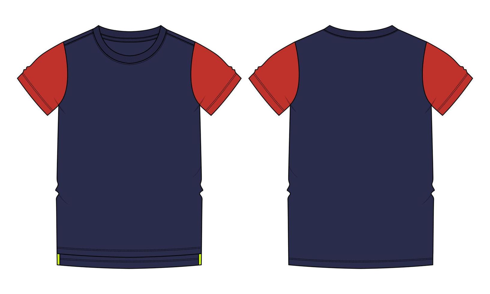 Short Sleeve T shirt Vector Illustration navy Color template Front and back views