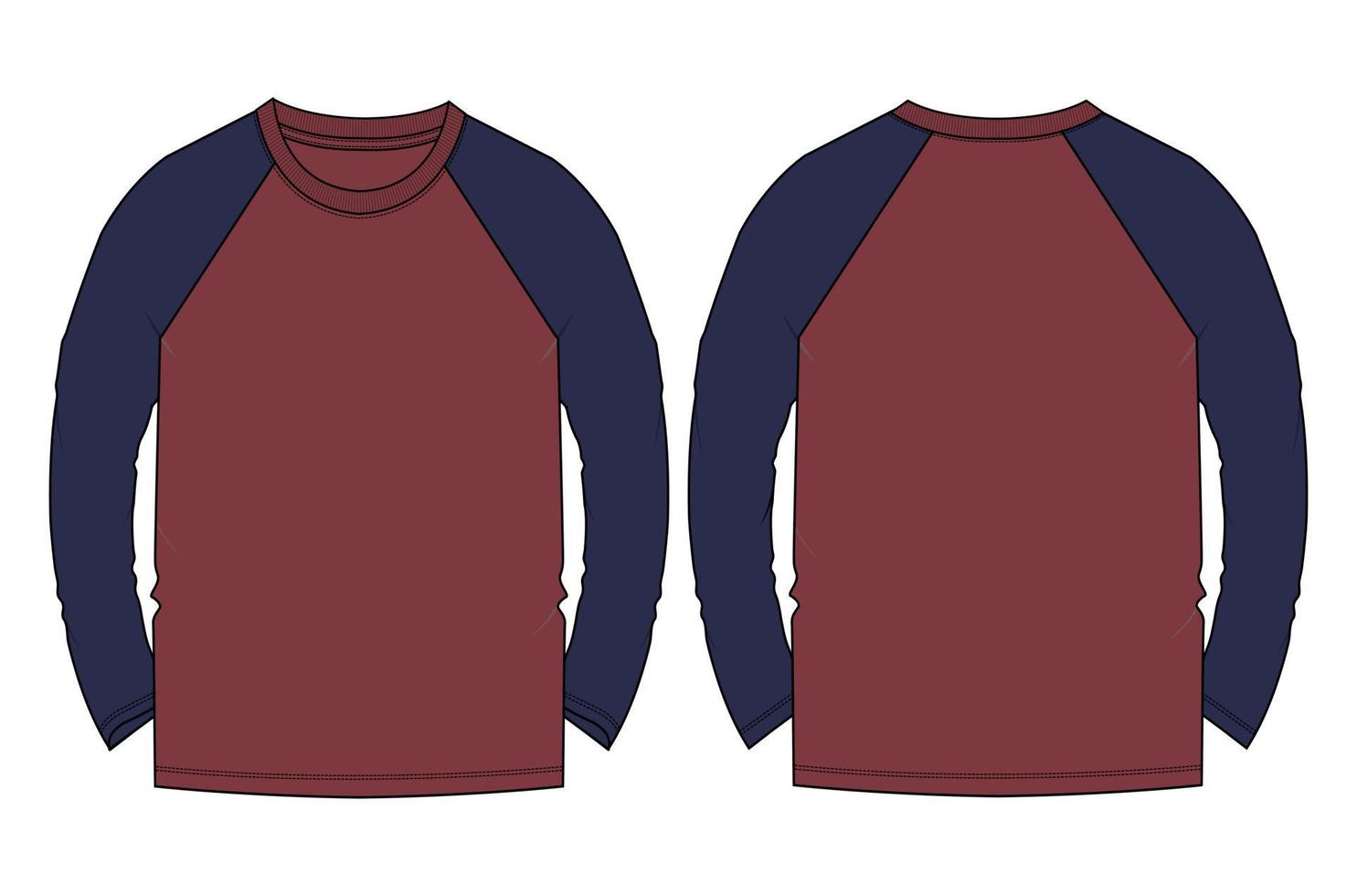 Raglan two tone color Long sleeve t shirt vector illustration red Color template