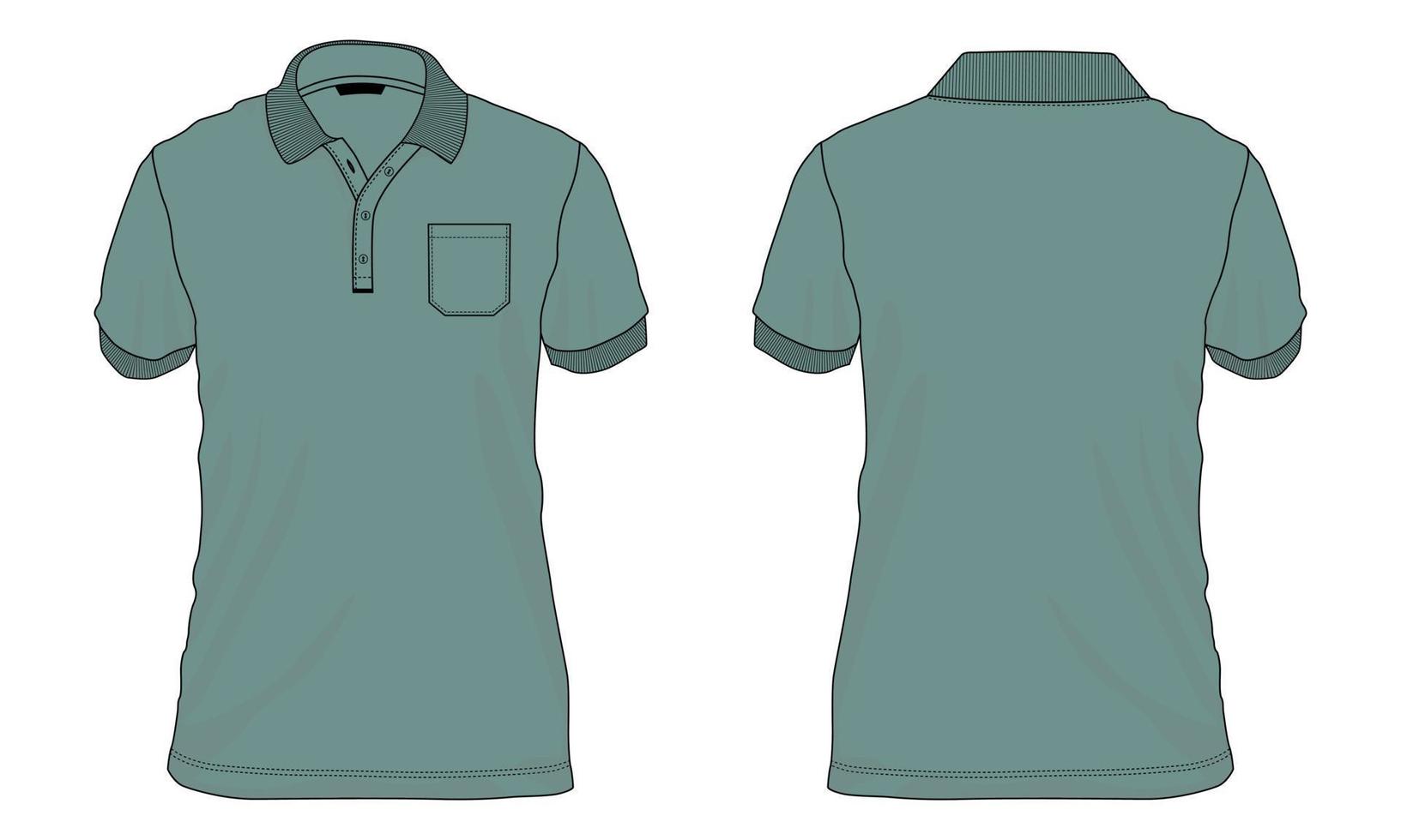 polo de manga corta moda técnica boceto plano ilustración vectorial plantilla de color verde vector