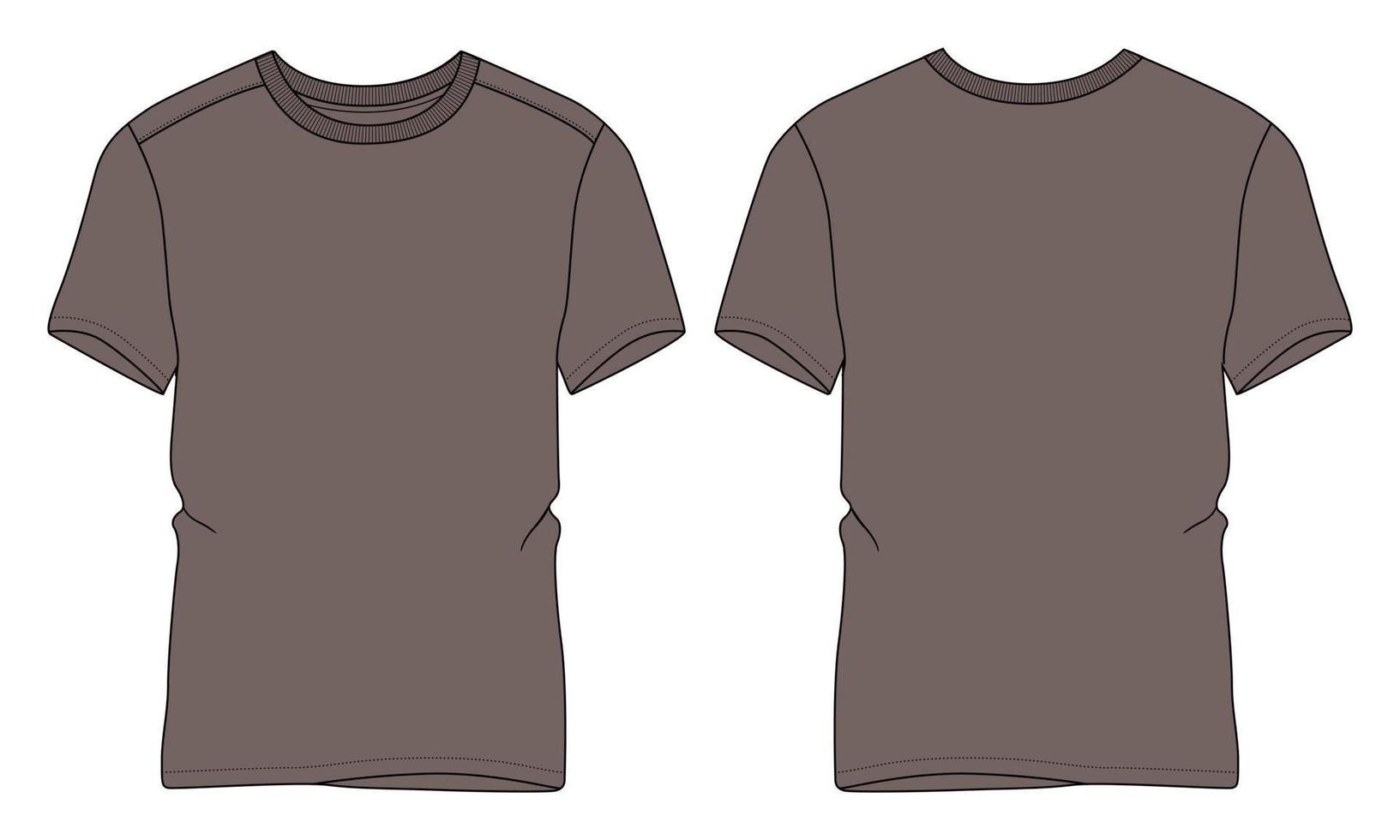 Short sleeve t shirt vector illustration khaki color template  front and back views