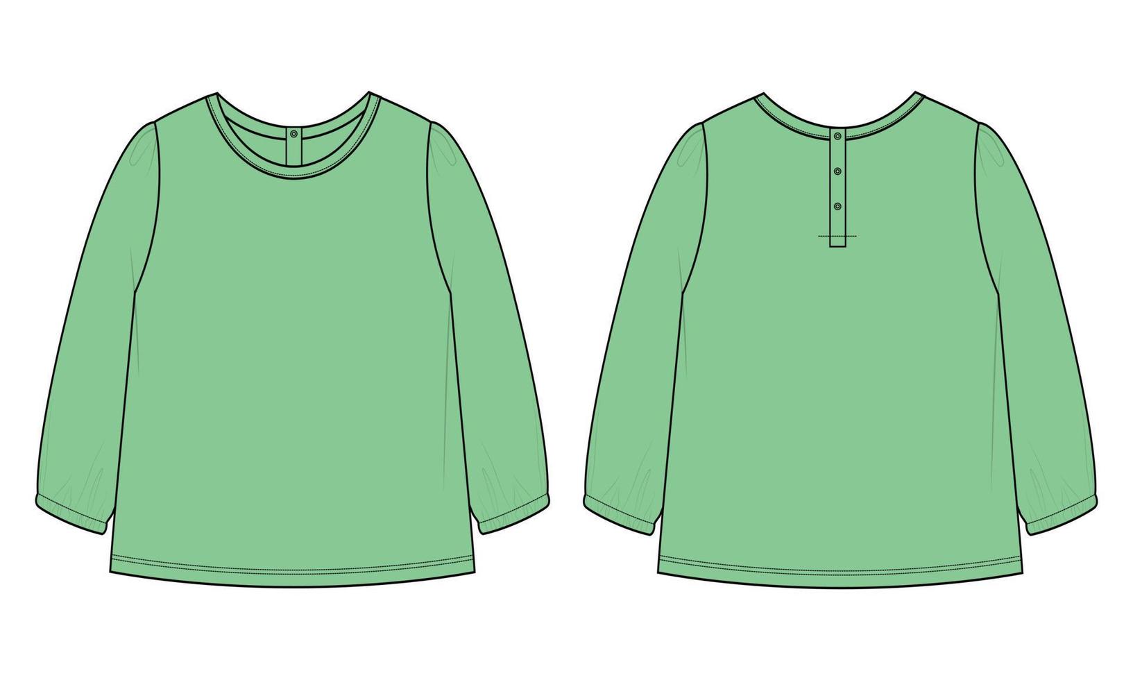 Long sleeve dress design vector illustration Green Color template for baby girls.
