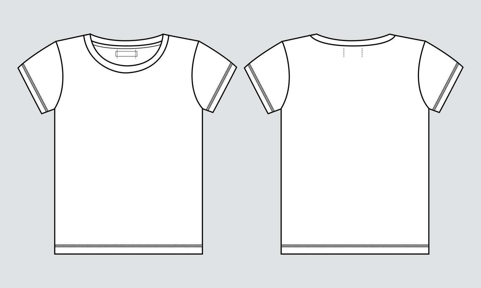 plantilla de ilustración de vector de boceto plano de moda técnica de camiseta de manga corta para damas y niñas