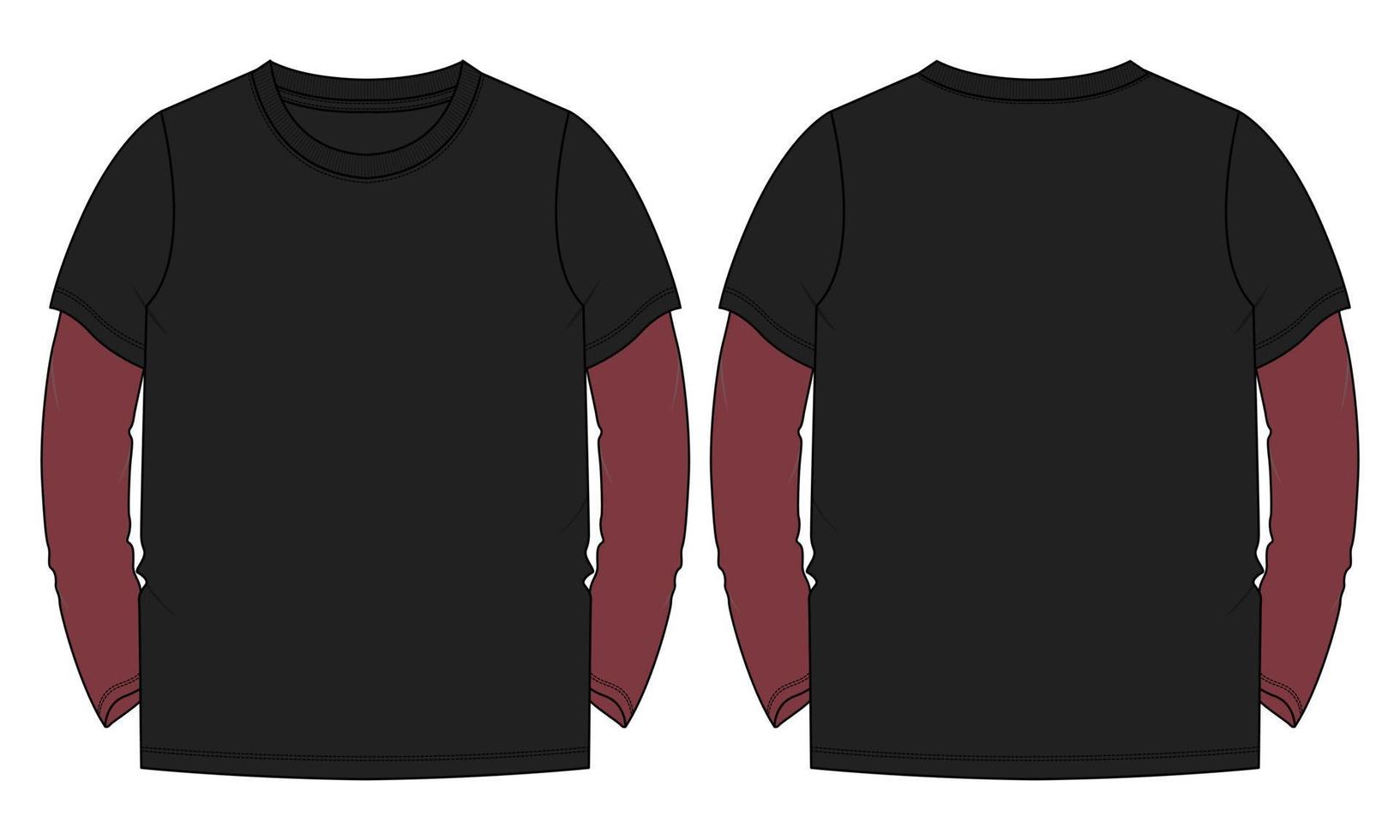 Two tone Color Long Sleeve T shirt Vector illustration black color template Front and back views