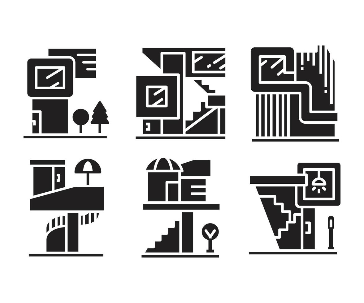 Ilustración de vector de iconos de edificio moderno