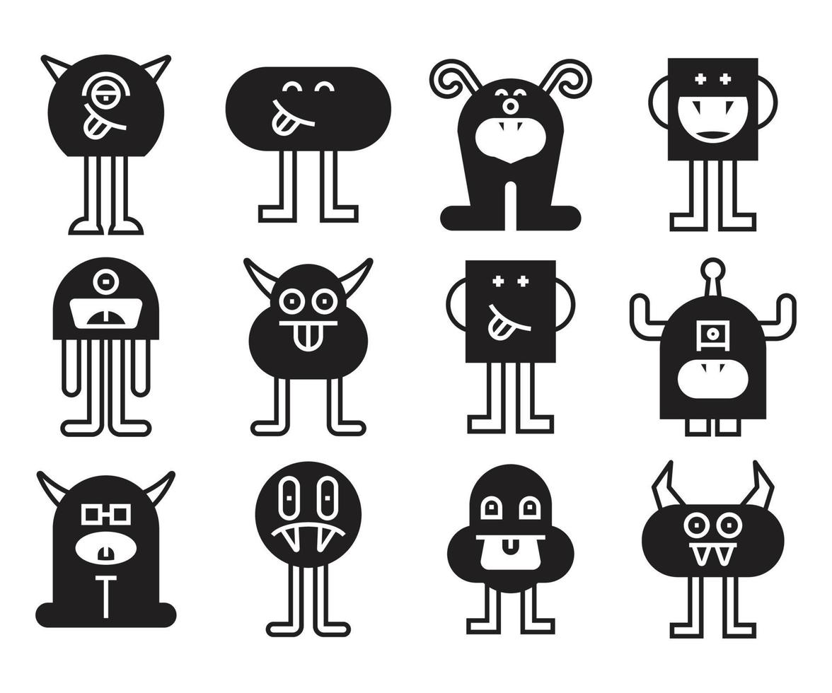 iconos de monstruos de dibujos animados vector