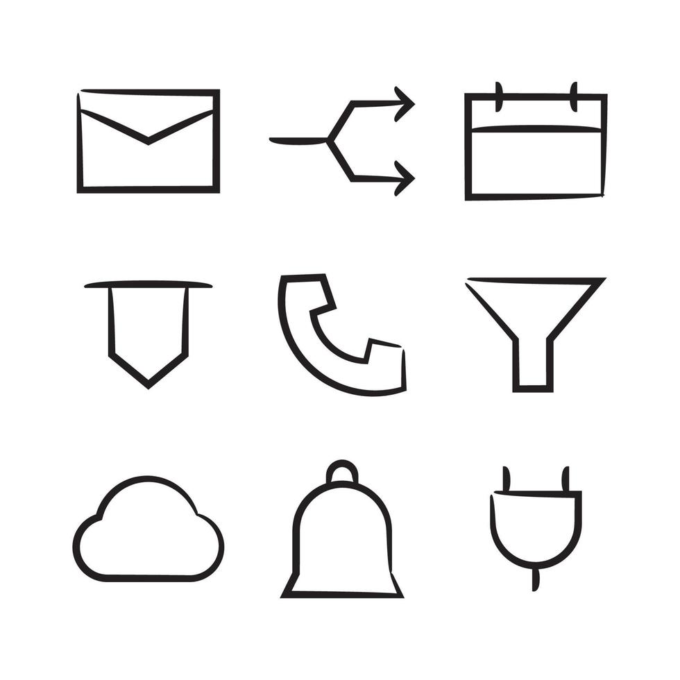 hand drawn web interface icons set vector