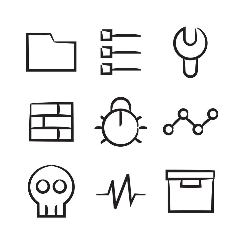 hand drawn web interface icons set vector