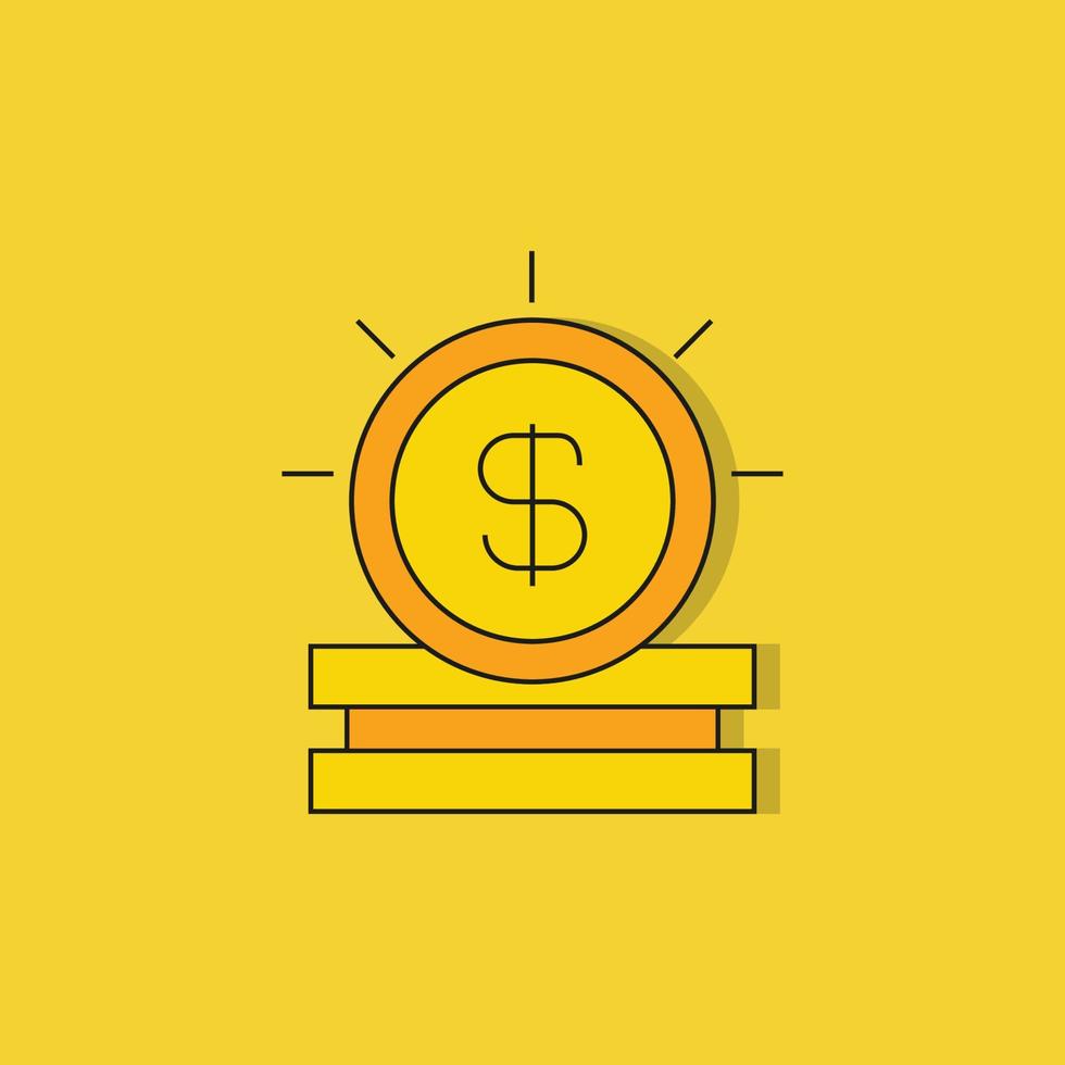 dollar coins icon on yellow background vector