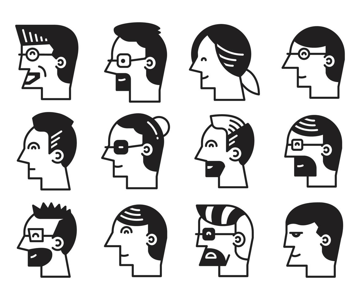 ilustración de vista lateral de avatares de cara de hombre y mujer vector