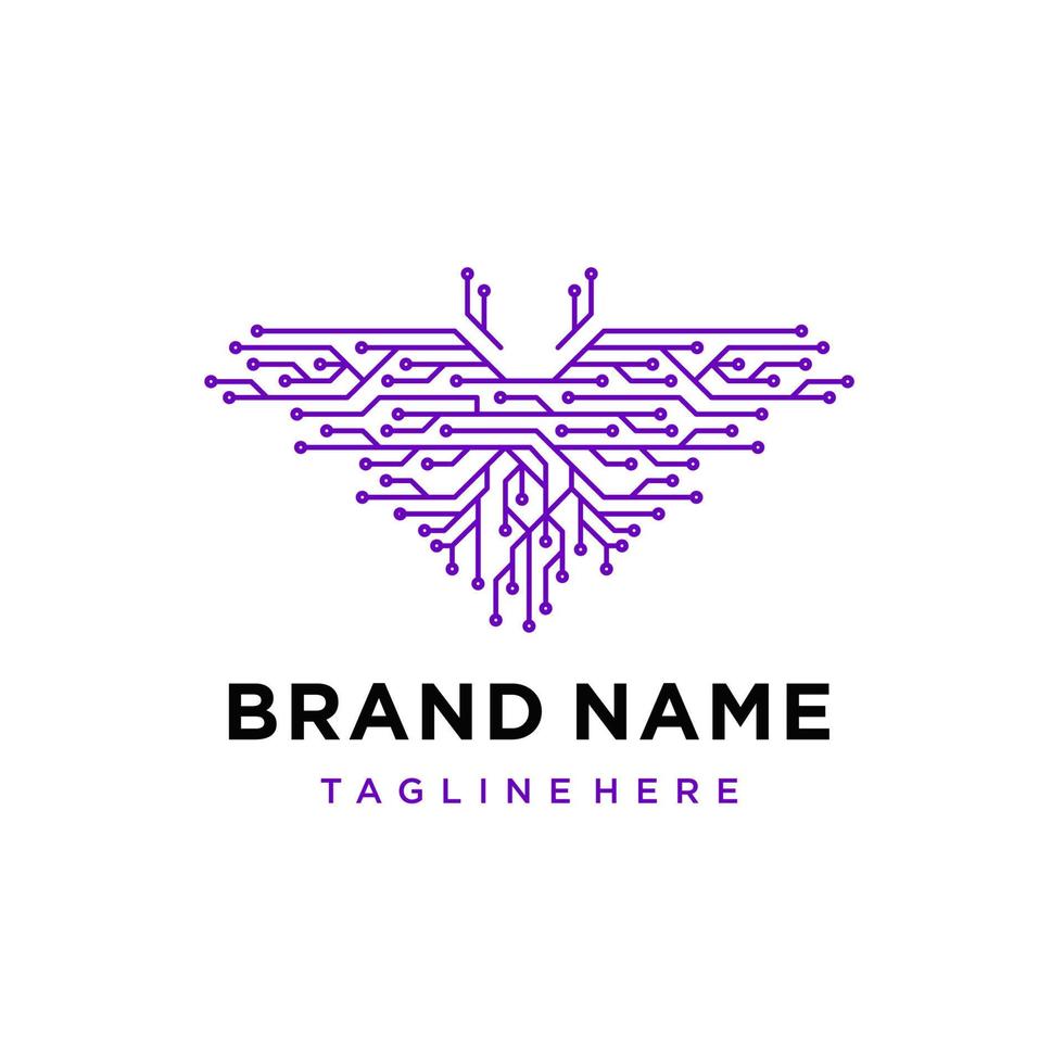 line art bat tech cell logo vector