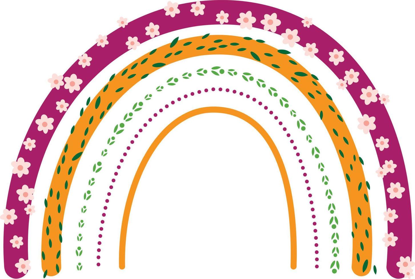 Modern boho flower rainbow, abstract rainbow with flowers and leaves vector