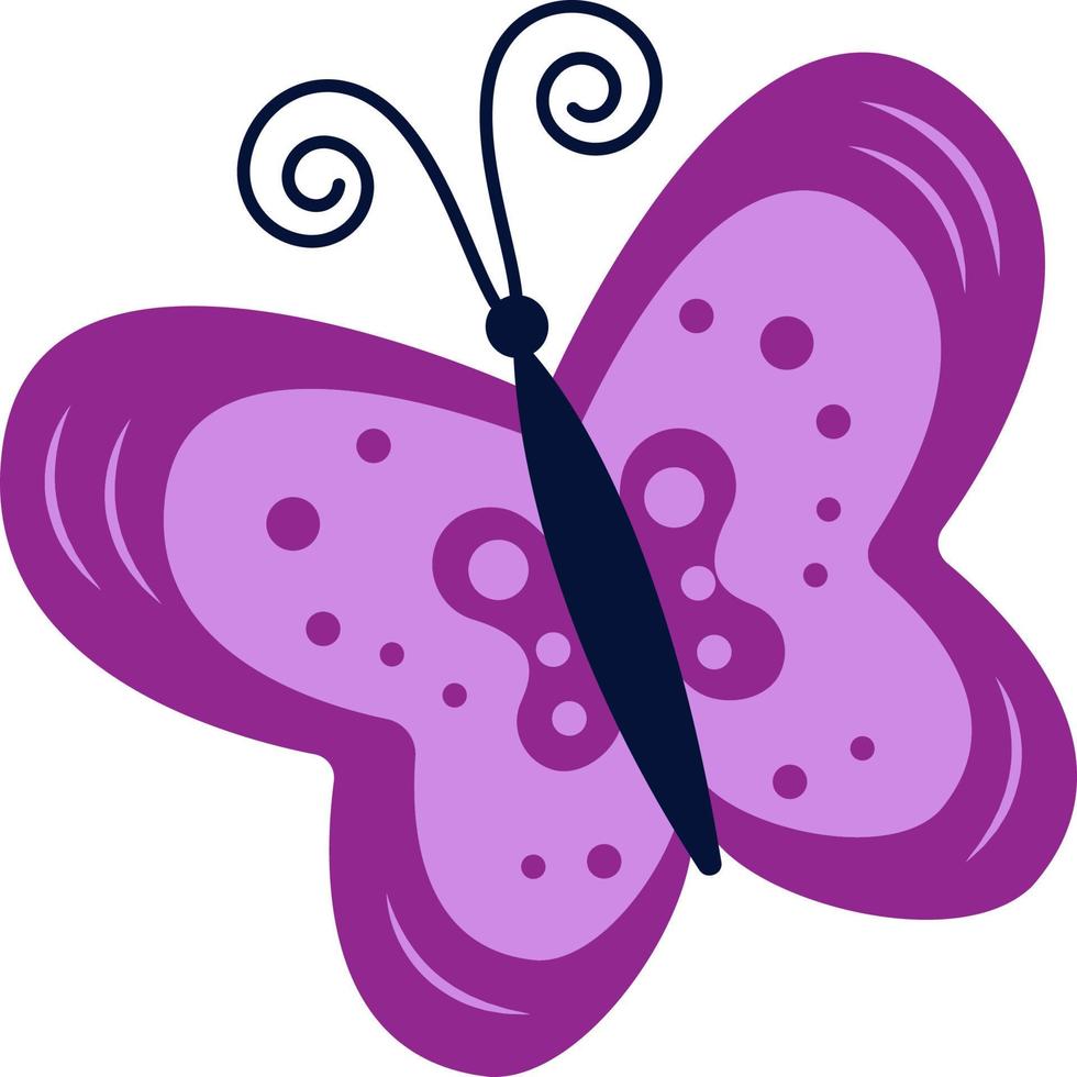 A bright illustration of a purple butterfly on a white background, a vector insert, an idea for a logo, coloring books, magazines, printing on clothes, advertising. Beautiful butterfly illustration.