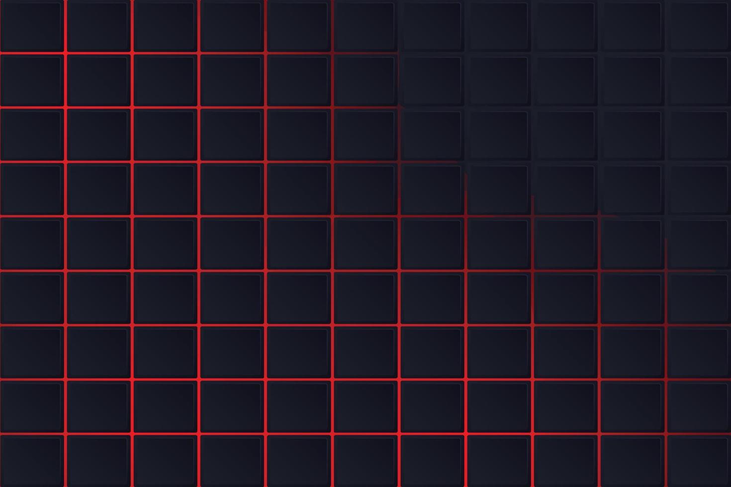 cuadrados geométricos abstractos sobre fondo negro con luz de fondo degradada roja vector