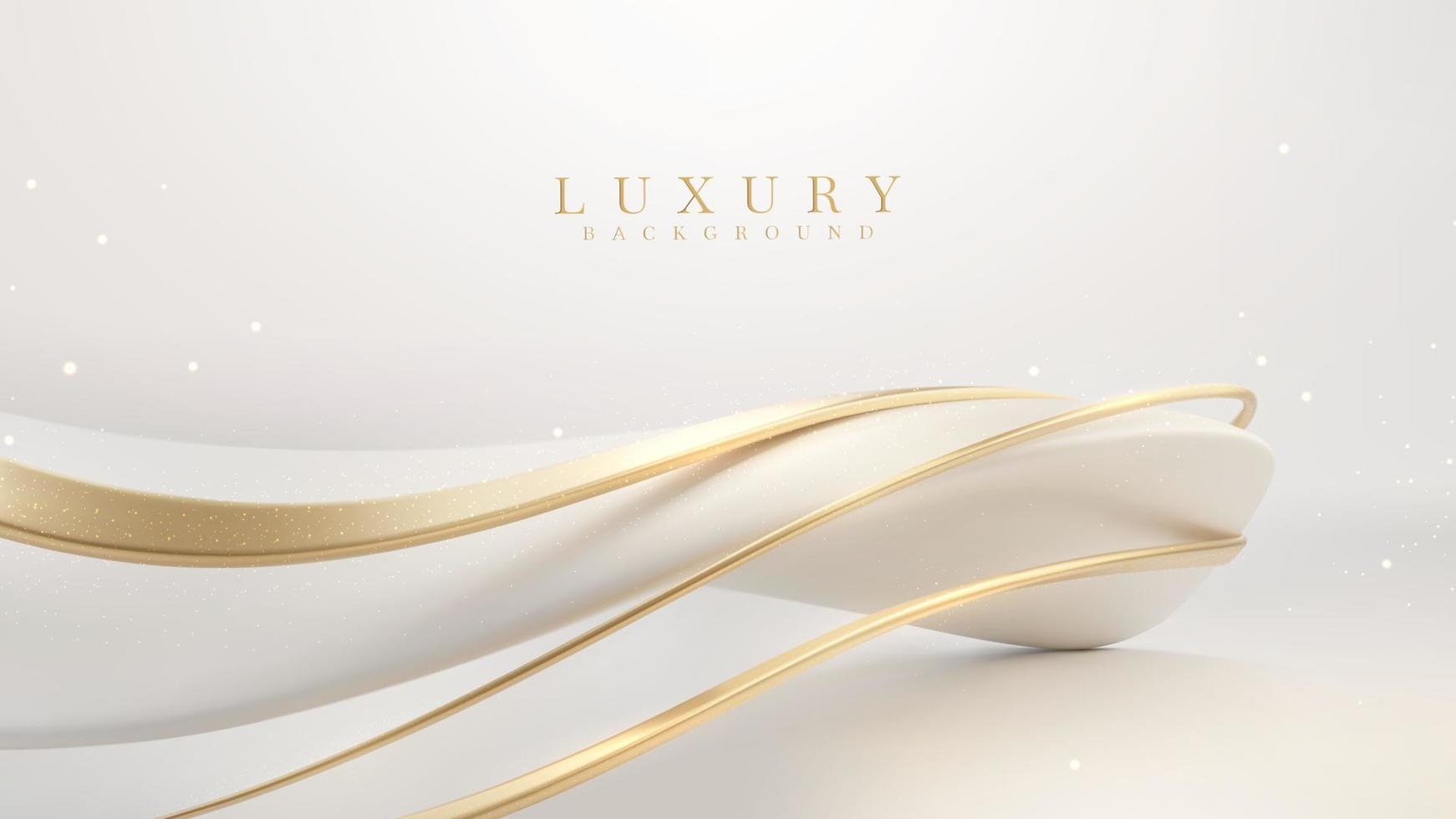 White luxury background with golden curve line element and glitter light effect decoration. vector