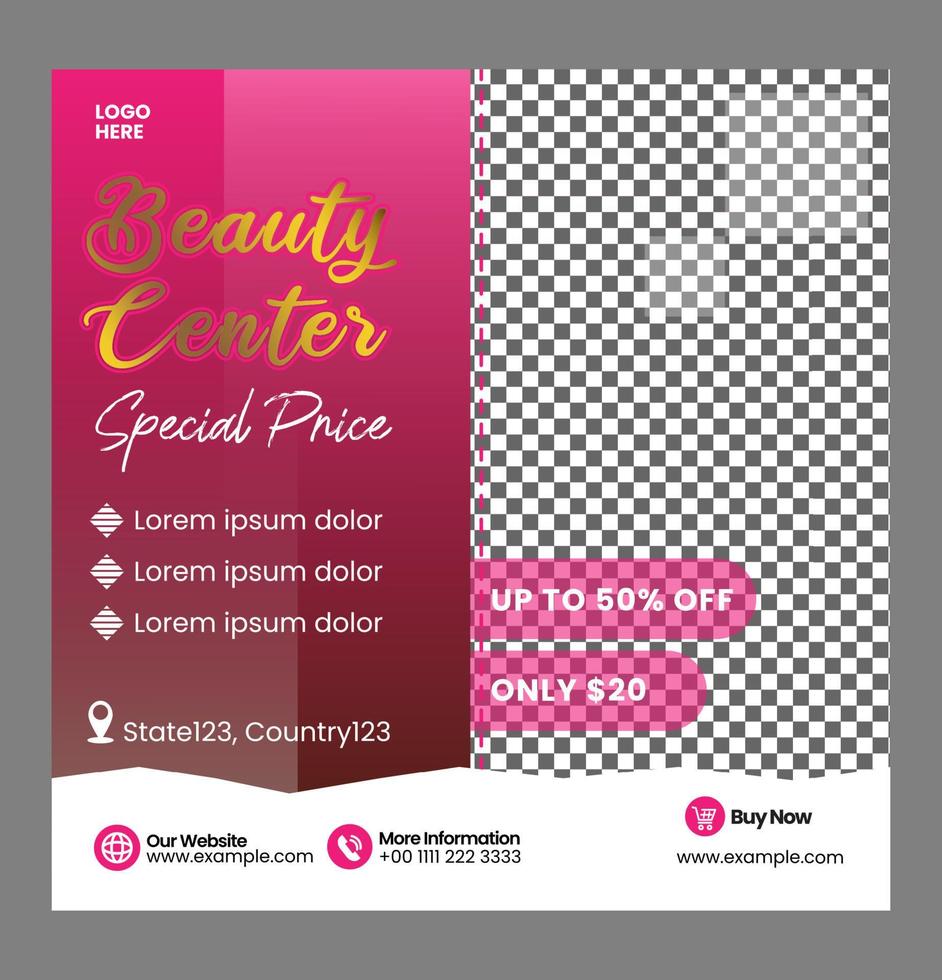 Social media post template Beauty modern style with pink color vector