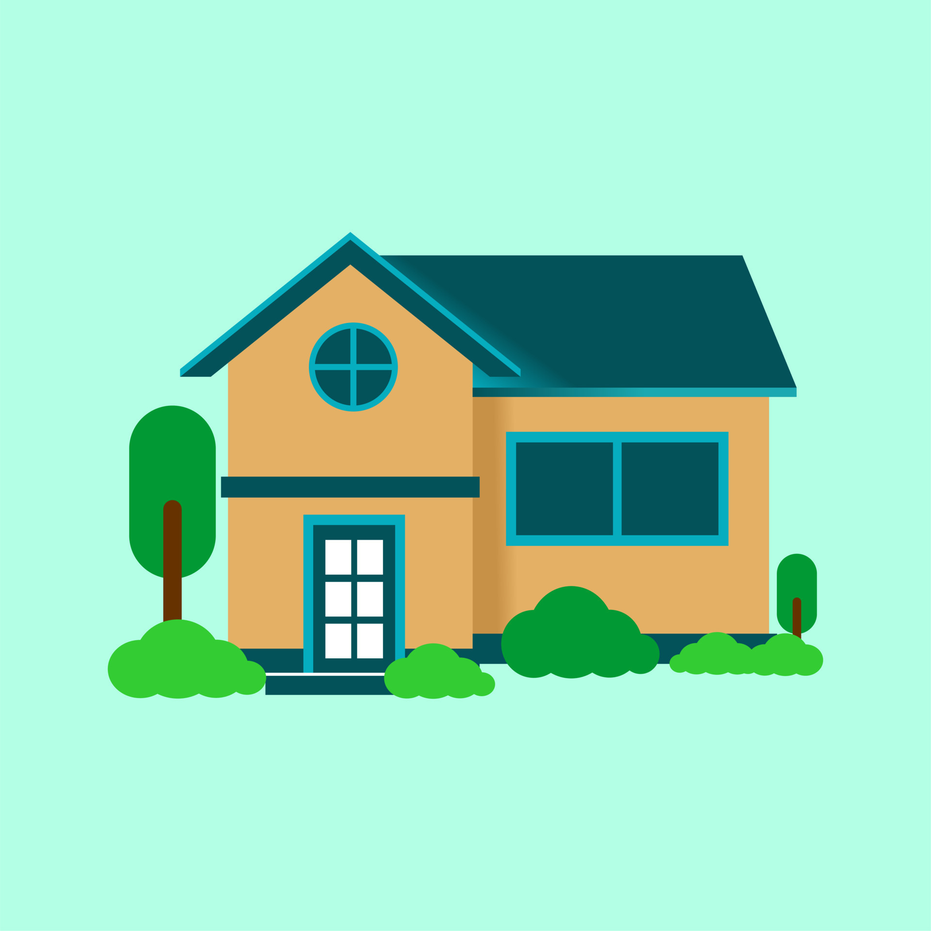 simple house exterior vector illustration, flat design, with plants  isolated on white background, full color 8555240 Vector Art at Vecteezy
