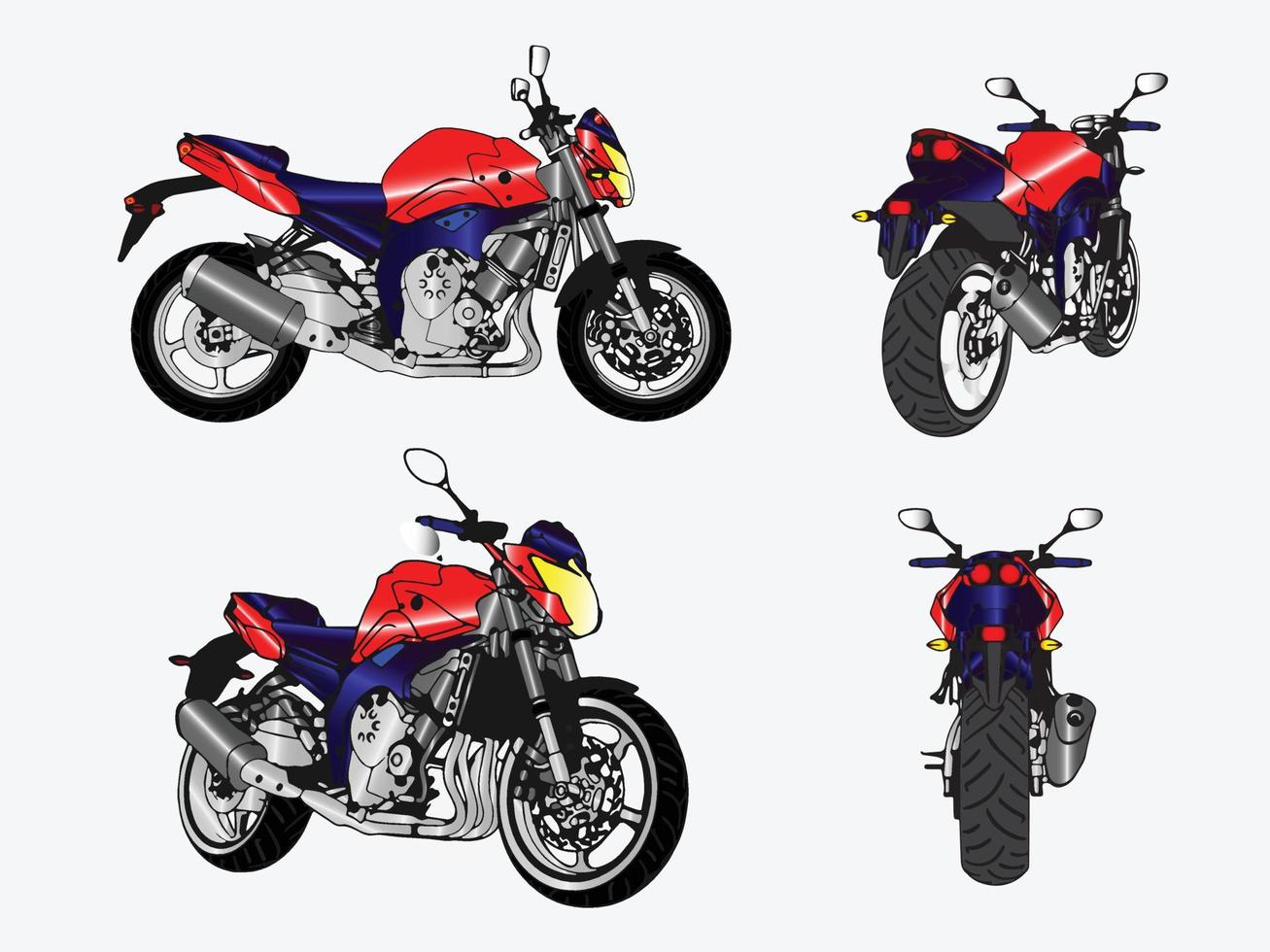 conjunto de vectores de dibujos animados de motos. el conjunto de caracteres de la moto utiliza cualquiera de sus proyectos, como animación o presentación