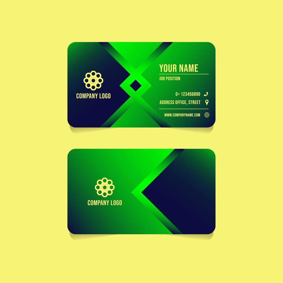 Green and dark blue modern creative business card and name card. Horizontal simple clean template vector design, layout in rectangle size.