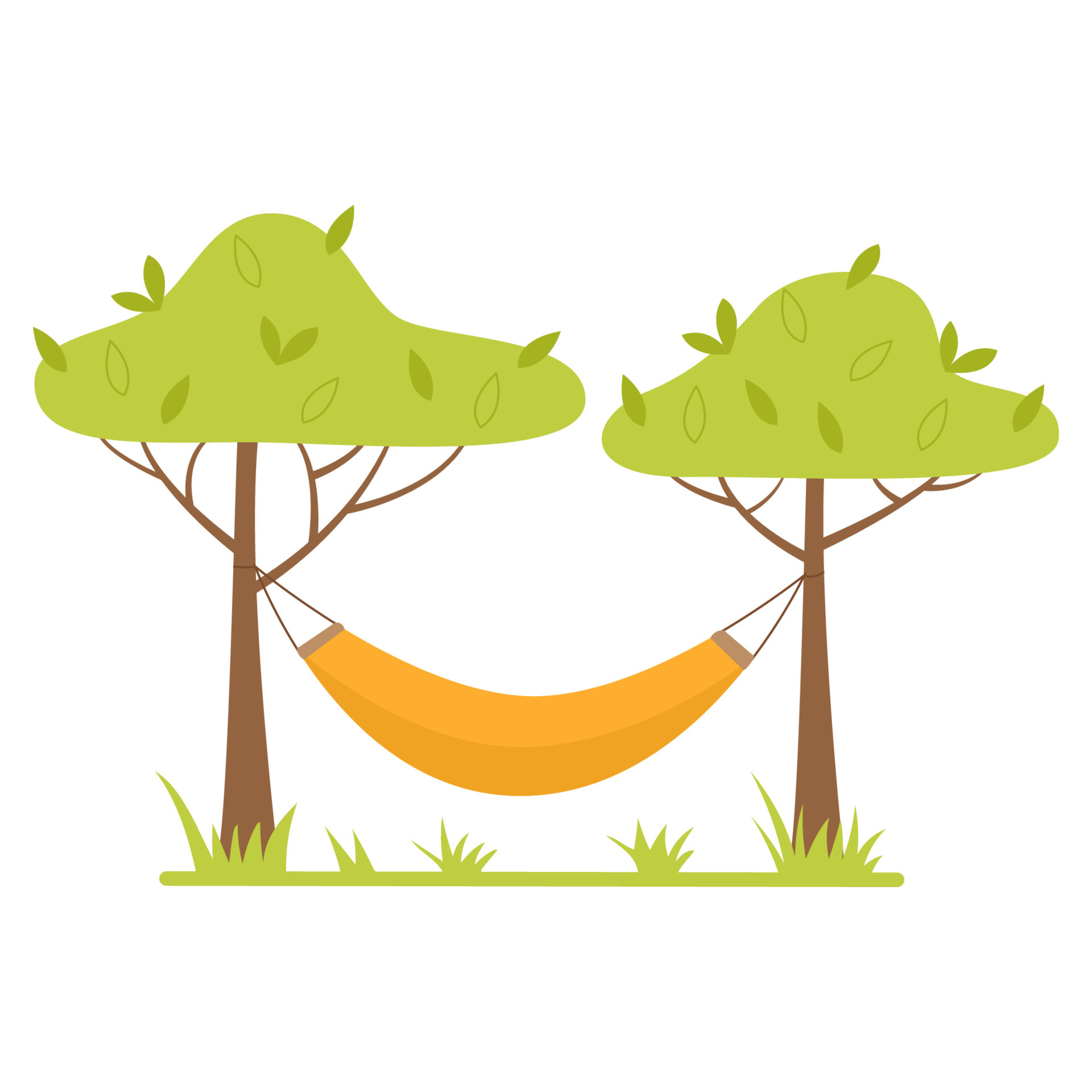 A hammock stretched between the trees. Outdoor recreation, camping