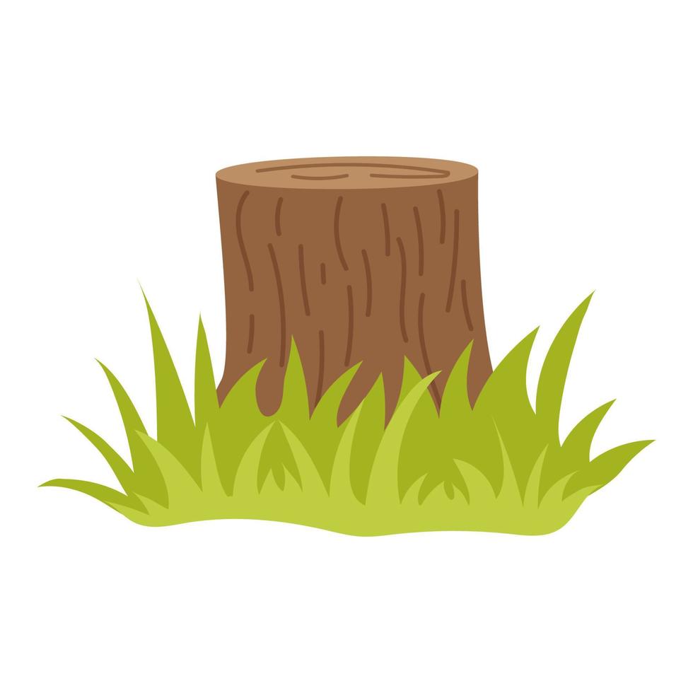 el tocón de un árbol talado con hierba alrededor. ilustración vectorial plana aislada en un fondo blanco. vector