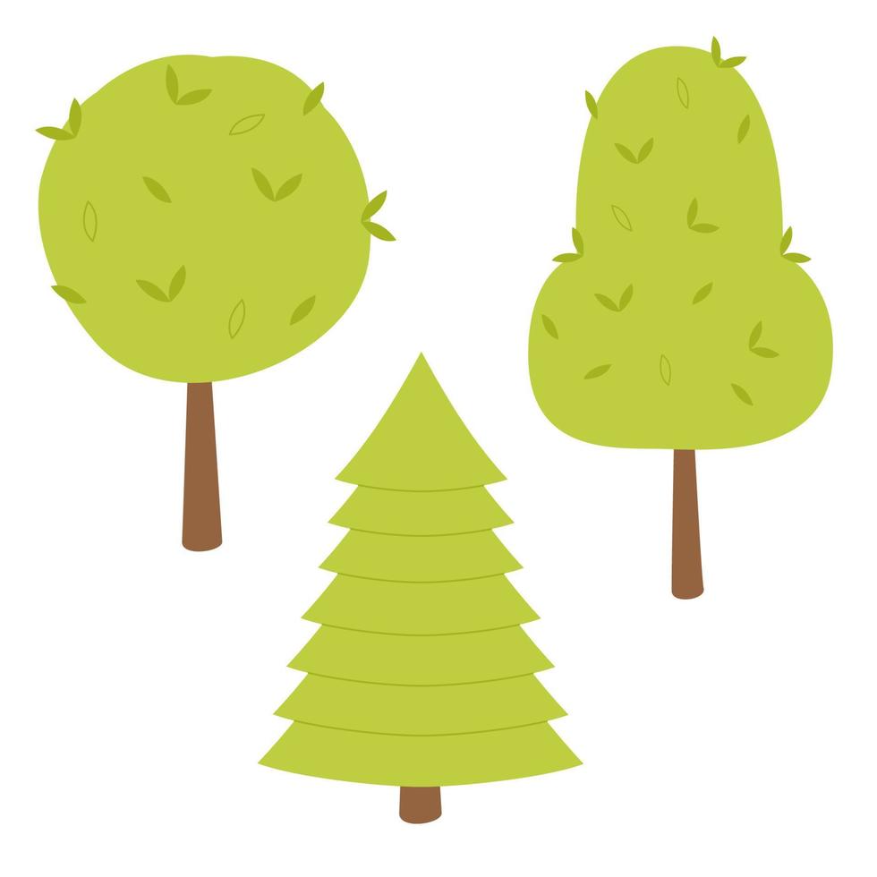 conjunto de árboles verdes planos simples. ilustración vectorial de dibujos animados aislado sobre fondo blanco. vector