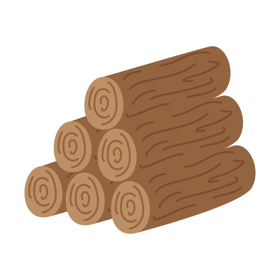 A stack of firewood, a woodpile for making a fire on a hike, camping, picnic or road trip. Felled tree trunks. Flat vector illustration isolated on a white background.