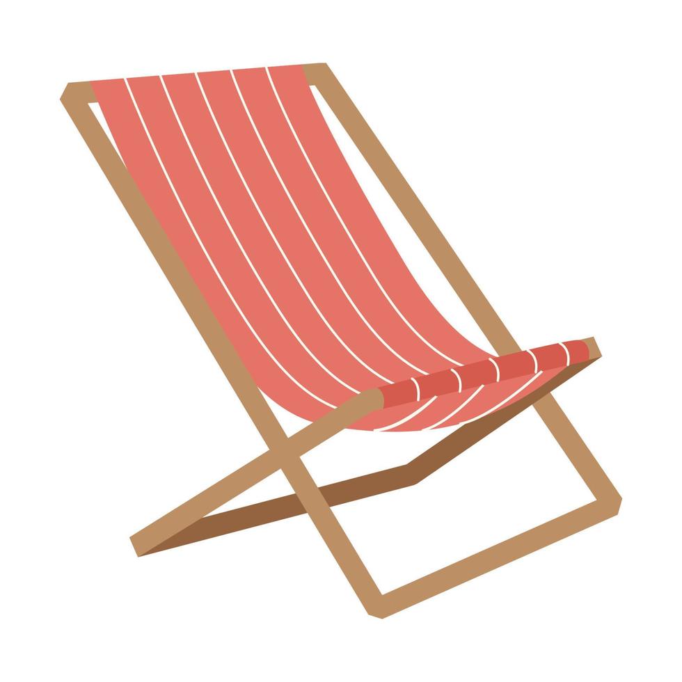 Tourist or beach folding chair. Equipment for camping, car travel, garden, beach. A piece of outdoor furniture. Flat vector illustration isolated on a white background.