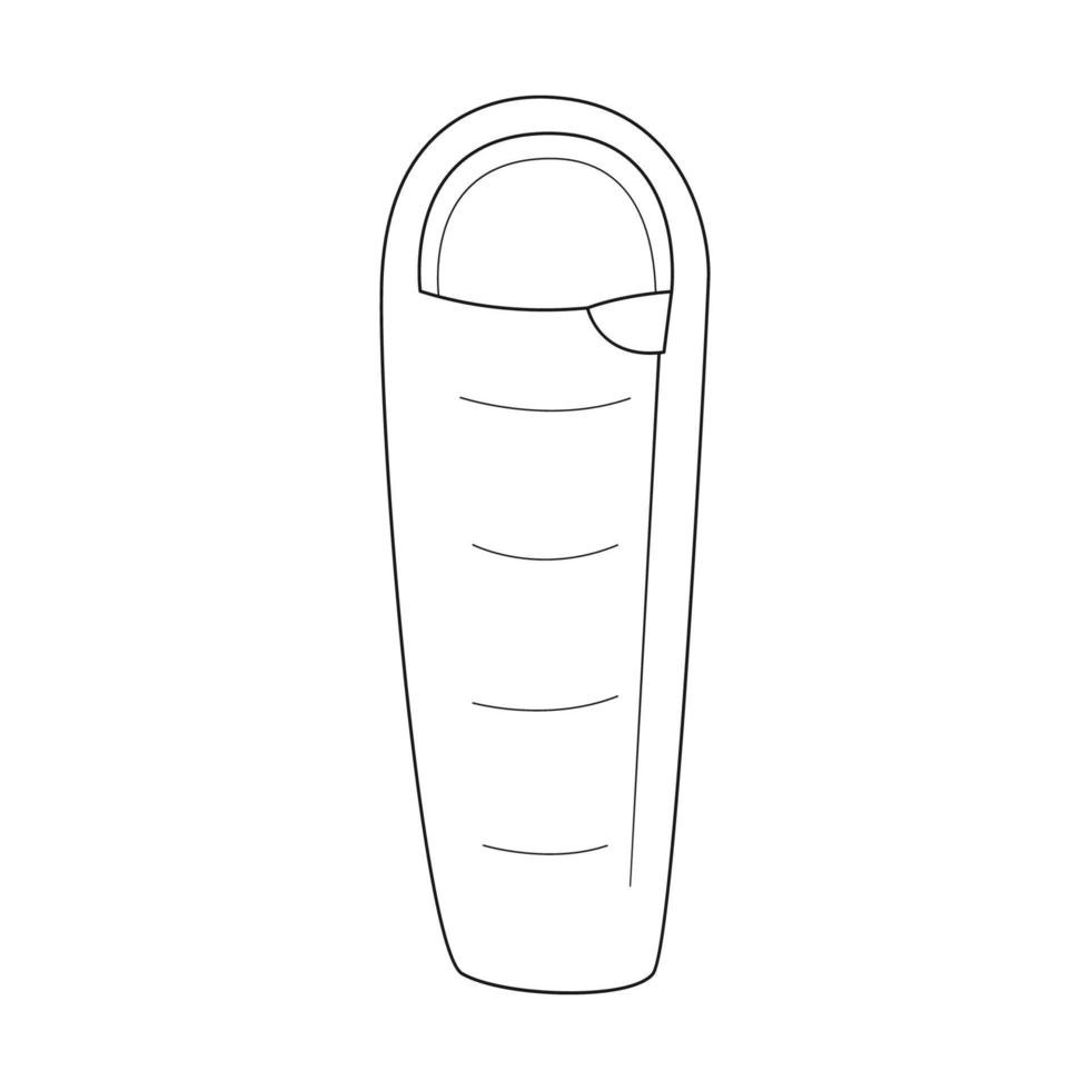 Doodle A buttoned sleeping bag. Equipment for fishing, tourism, travel, camping, hiking. Outline black and white vector illustration isolated on a white background.