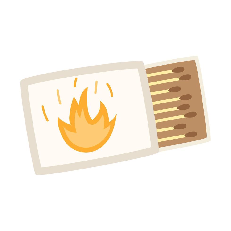 una caja de fósforos con fósforos. encendedor de campamento un iniciador de fuego. equipamiento para turismo, viajes, picnic, senderismo, deportes. ilustración vectorial plana aislada en un fondo blanco. vector