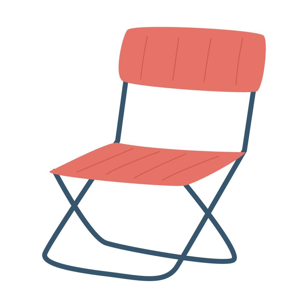 Tourist folding chair. Camping equipment, car travel, garden. A piece of furniture. Flat vector illustration isolated on a white background.