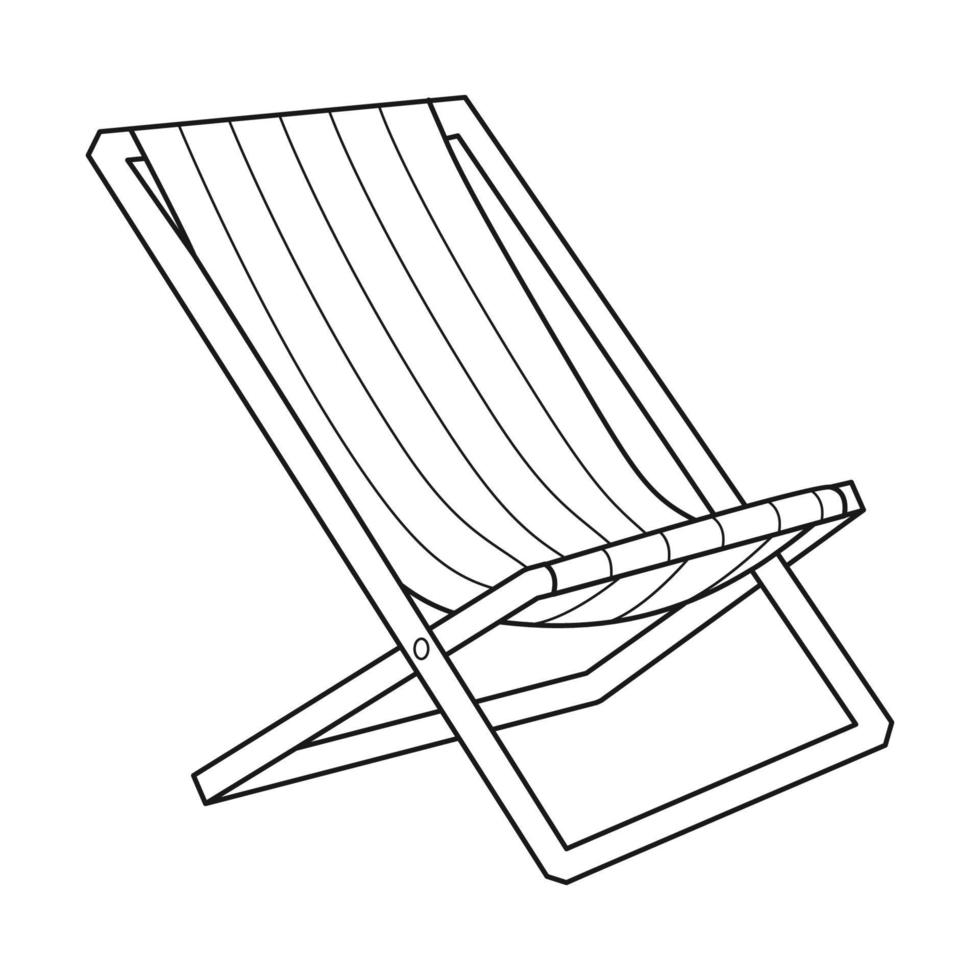 Doodle Tourist or beach folding chair. Equipment for camping, car travel, garden, beach. A piece of outdoor furniture. Outline black and white vector illustration isolated on a white background.