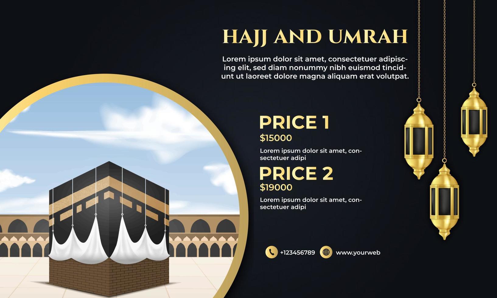 paquete de banner hajj, umrah y plantilla de viaje vector