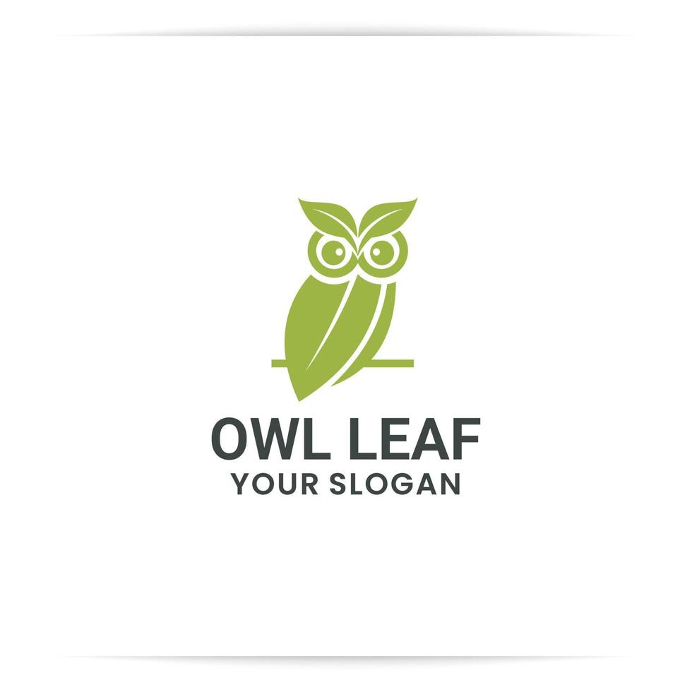 logo design owl leaf, head, green, nature, symbol vector. for animal rescue and zoo vector