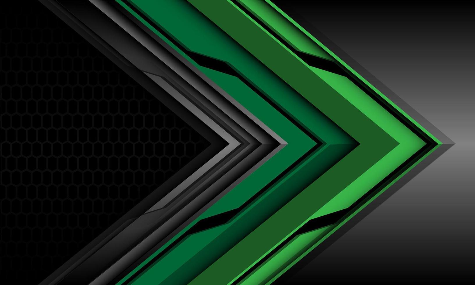 abstracto verde negro metálico dirección de flecha geométrica con diseño de malla hexagonal gris vector de fondo de tecnología futurista moderna