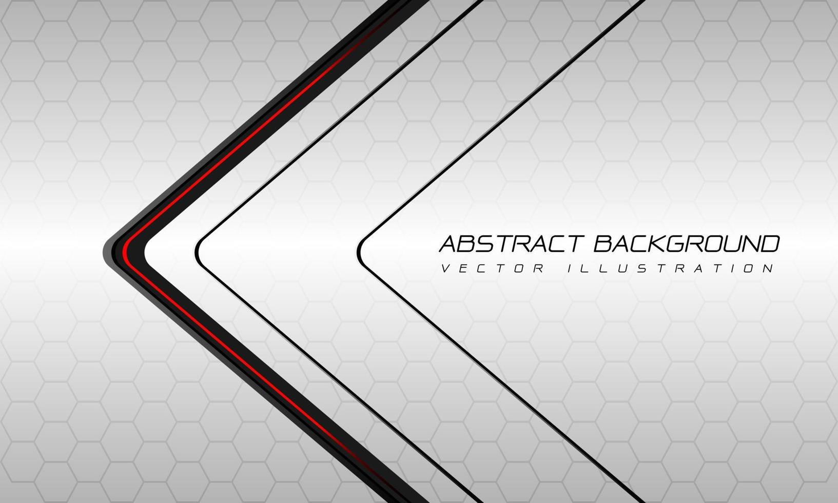 Abstract red black thin arrow direction geometric on silver hexagon mesh pattern design modern luxury futuristic technology background vector