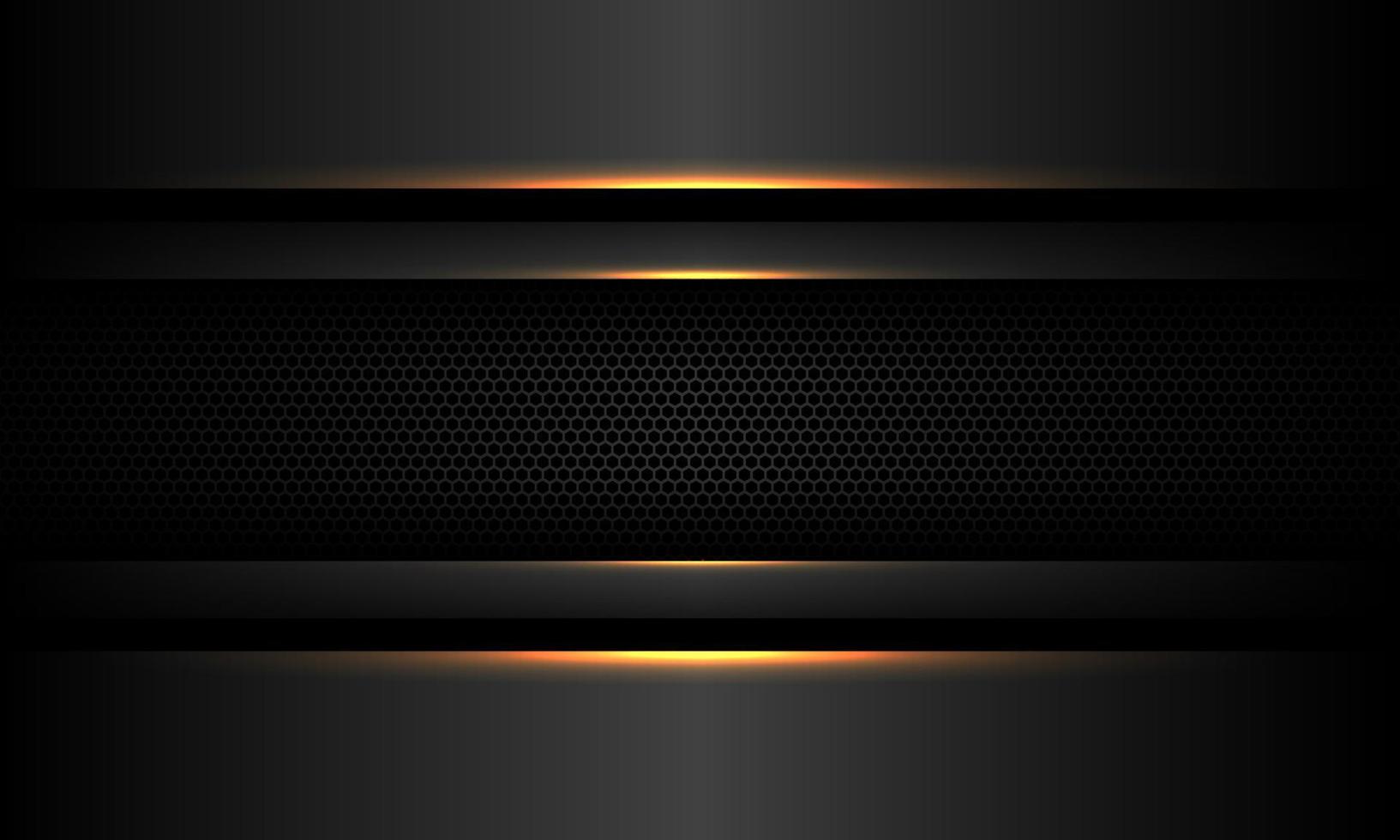 Abstract grey black metallic shadow gold light hexagon mesh banner design modern futuristic technology background vector
