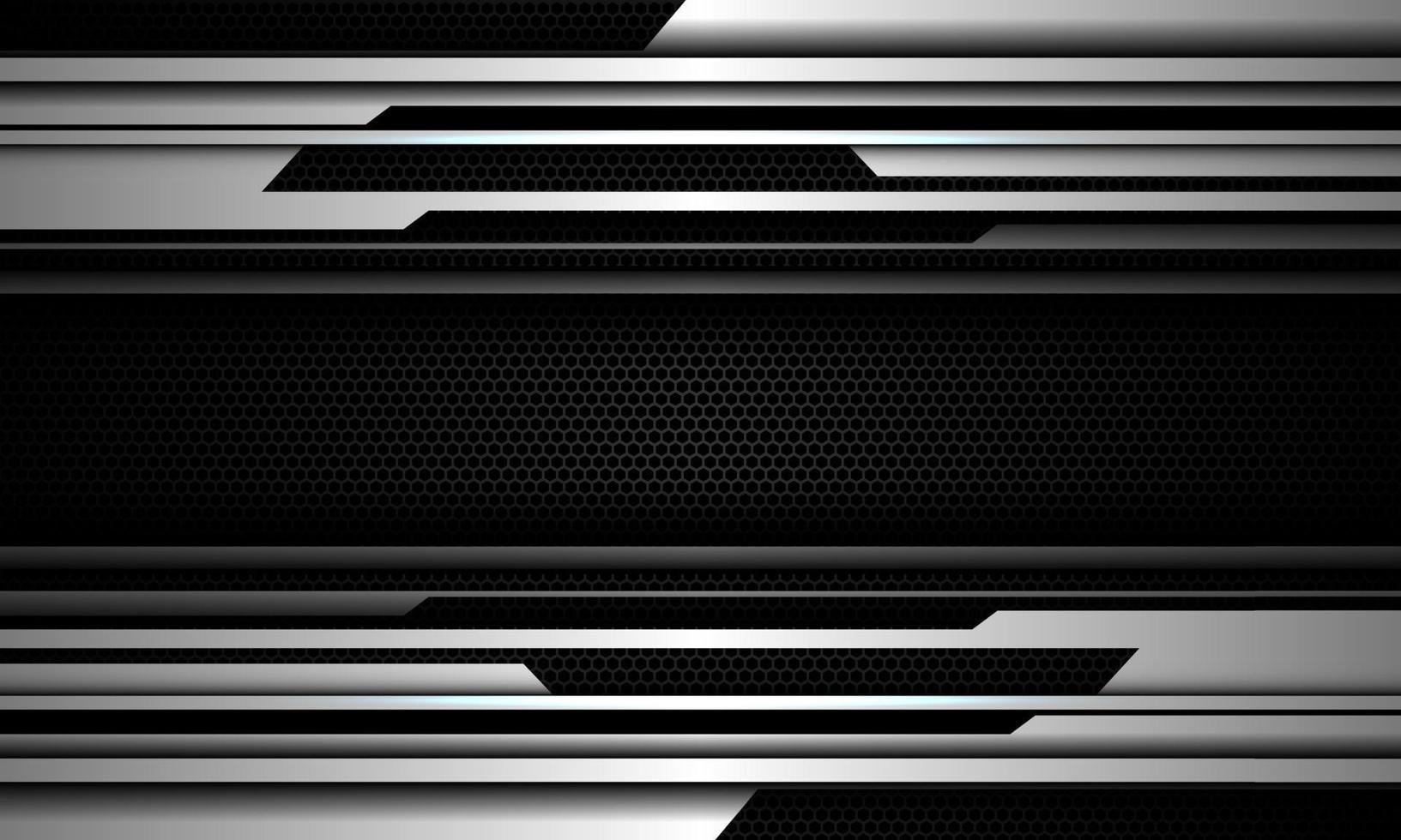 Abstract silver cyber grey metallic geometric on black hexagon mesh design modern technology futuristic background vector