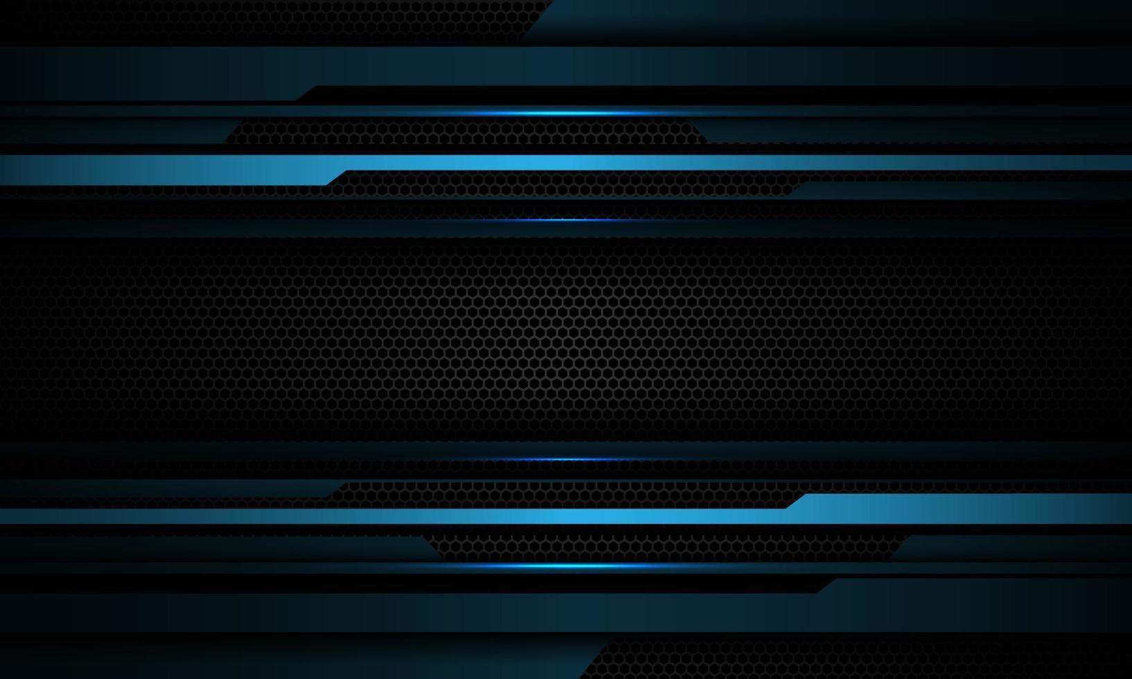 Abstract blue cyber grey metallic geometric on black hexagon mesh design modern technology futuristic background vector