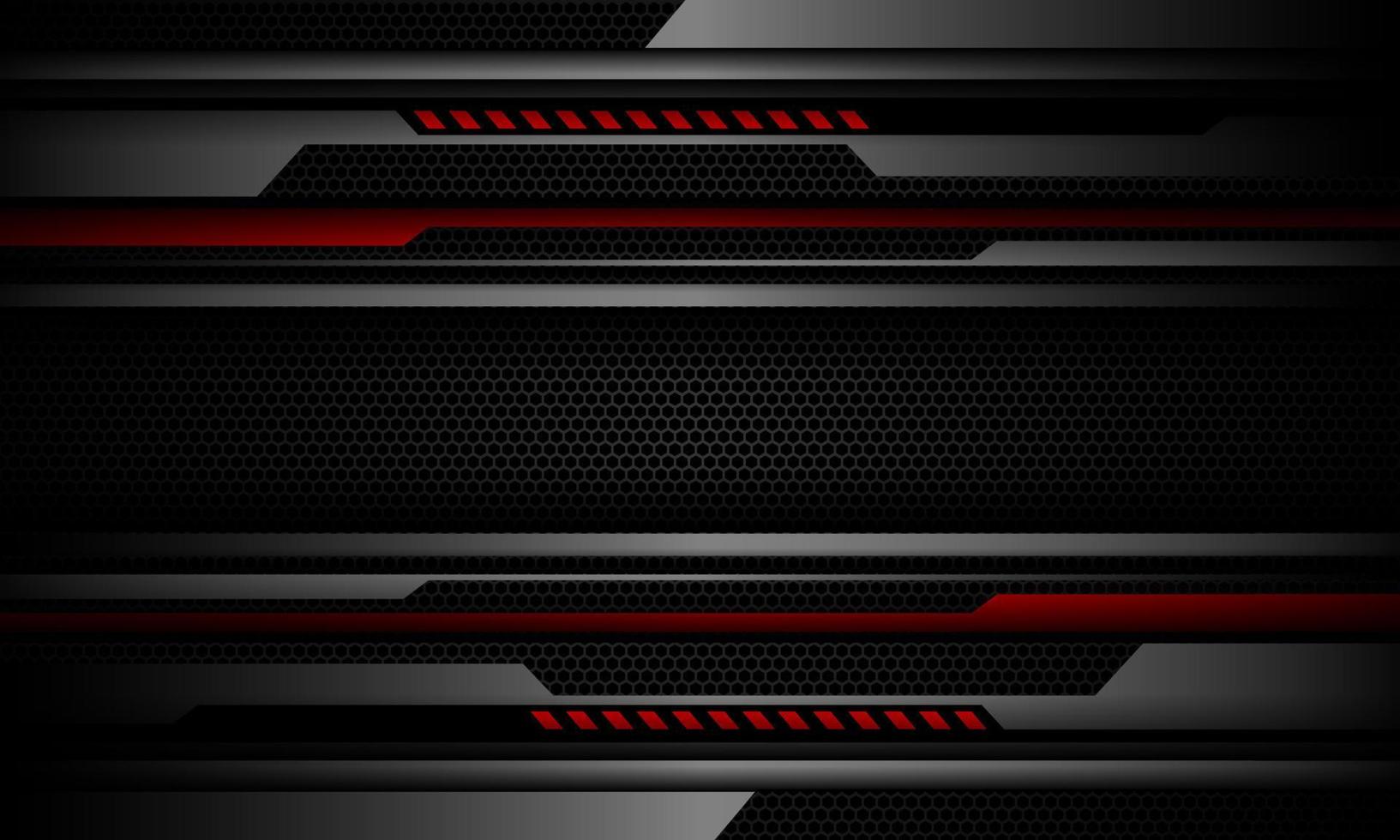 Abstract red cyber grey metallic geometric on dark grey black hexagon mesh design modern technology futuristic background vector
