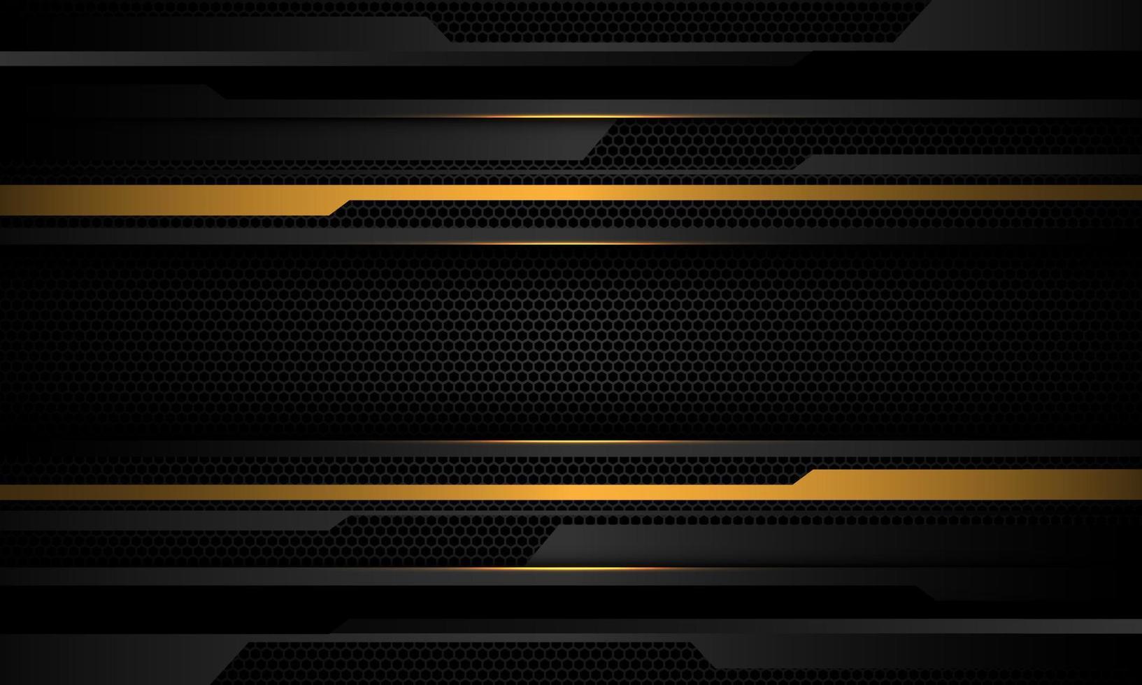 Abstract yellow cyber grey metallic geometric on dark grey black hexagon mesh design modern technology futuristic background vector