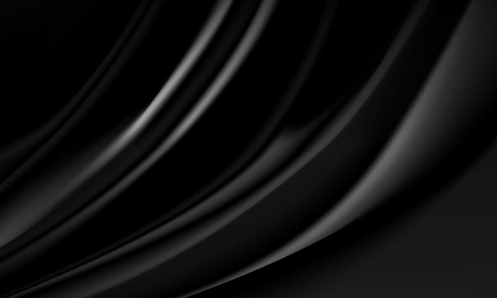 Realistic black fabric wave curve background vector