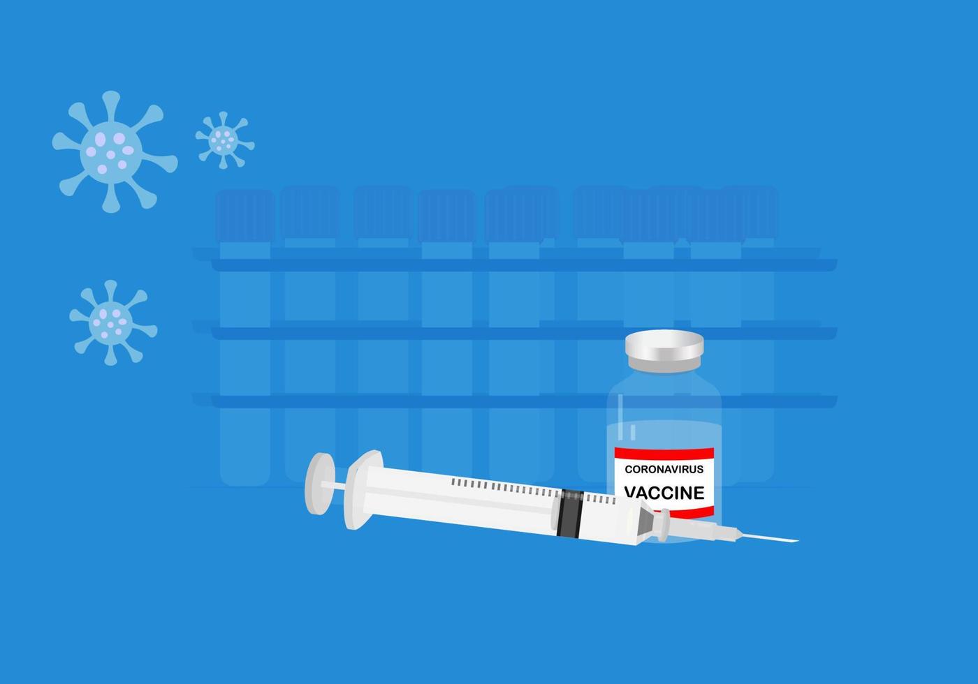 Vector illustration of coronavirus vaccine and syringe with needle