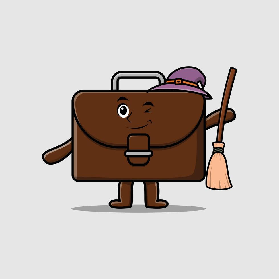 Cute cartoon witch shaped suitcase with broomstick vector