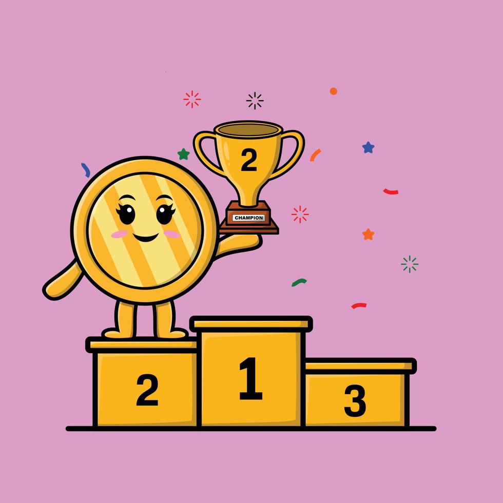 Cute cartoon gold coin as the second winner vector