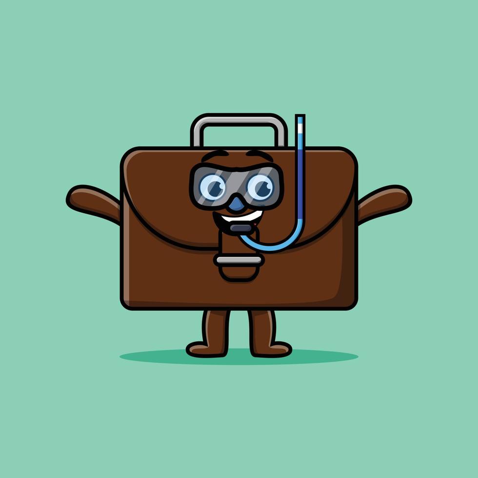 Cute cartoon suitcase diver with swimming glass vector