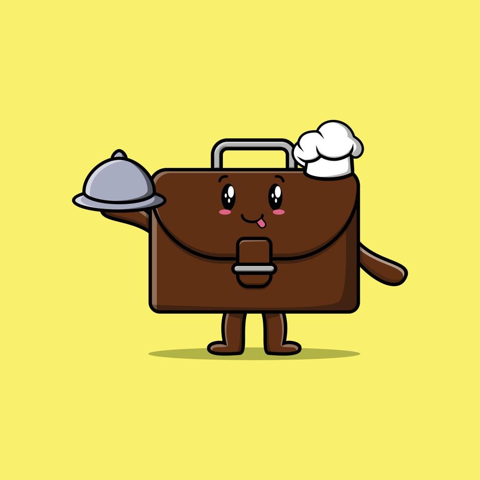 Cute Cartoon chef suitcase serving food on tray vector